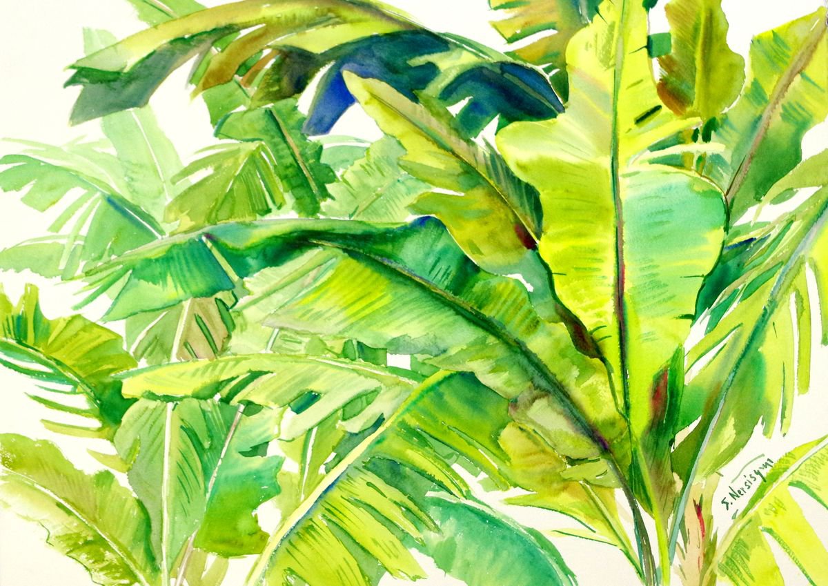 Banana Leaves, Tropical Green Large artwork, Tropical Foliage wall art by Suren Nersisyan