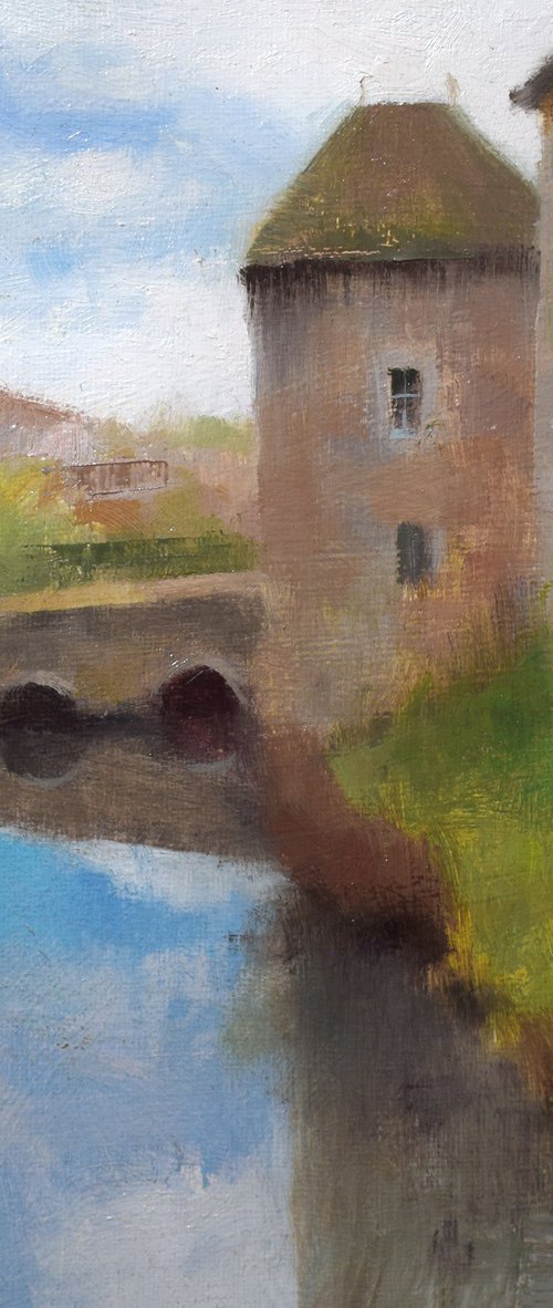 Medieval French Abbey by the Moat by Gav Banns