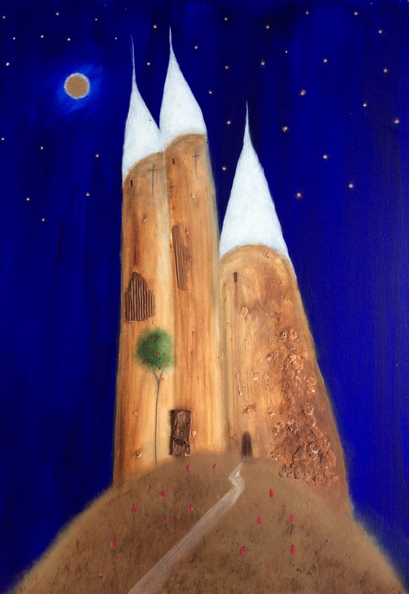 "The Three Towers Of Aegean At Midnight" 56x81cm by Black Beret
