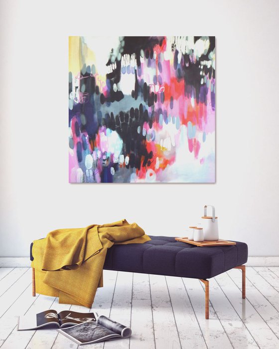 Blowing kisses (Large colourful abstract painting)