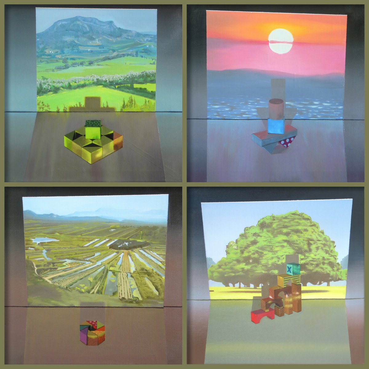 Photorealistic Landscape Oil Painting By Zoltan Till, 31 X 31", Necessary Daydreaming I - Iv., Original Artwork