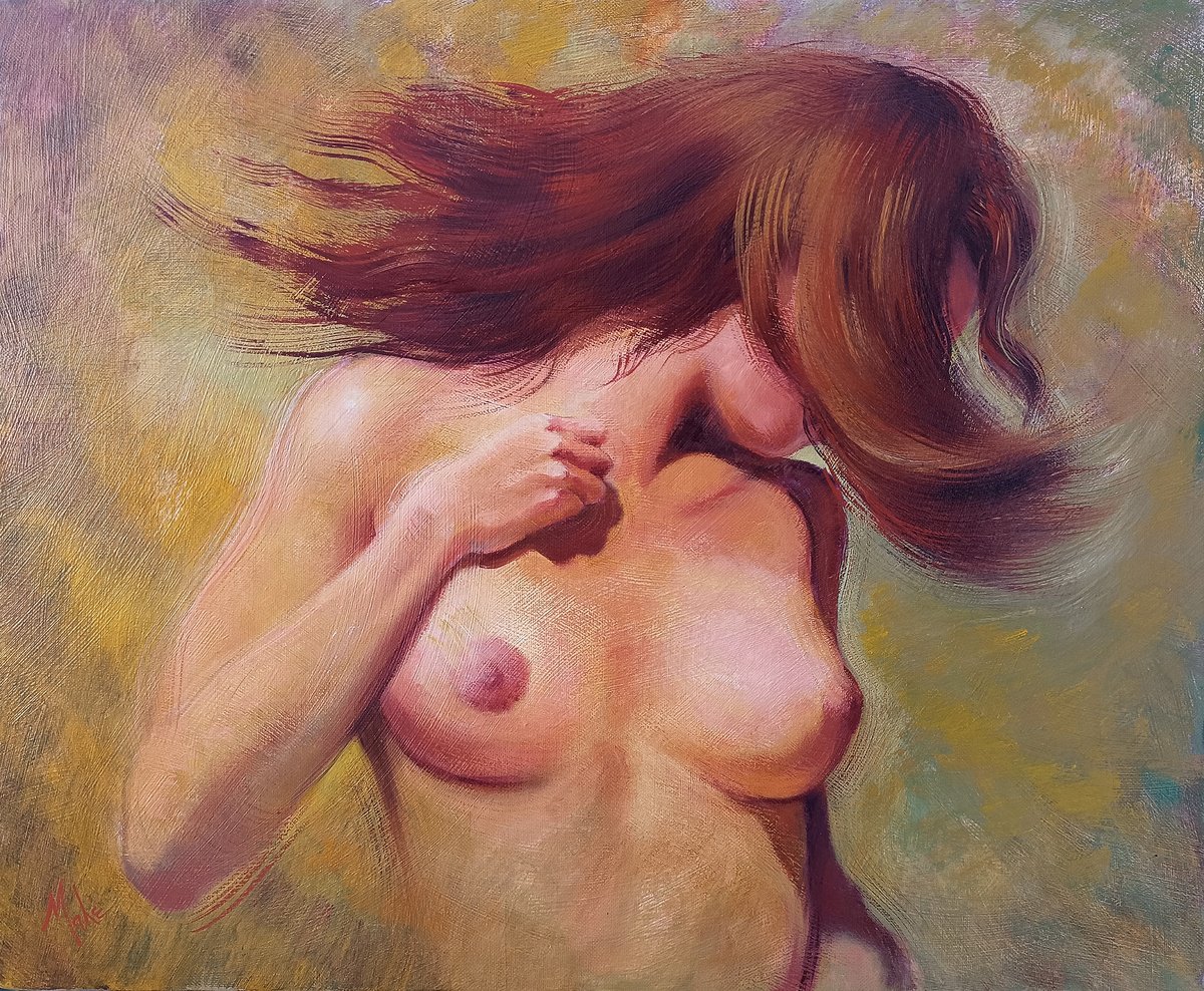 Expressive Portrait Oil Painting By Isabel Mahe, 22 X 18, Twirl, Original Artwork