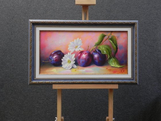 "Flowers and plums" Original art, Still life, Small wall art