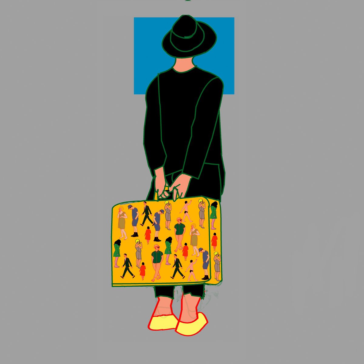 Urban And Pop Portrait Print By Artworks By Rina Mualem, 10 X 10, Suitcase, Original Artwork