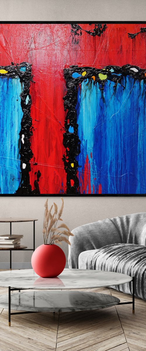 Circus Extravaganza 250cm x 150cm Red Textured Abstract Art by Franko