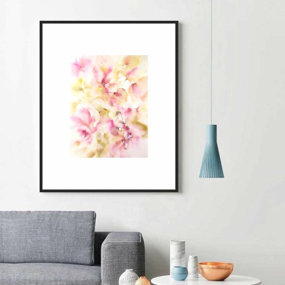 Pastel color floral painting, watercolor loose flowers art "Autumn moments"