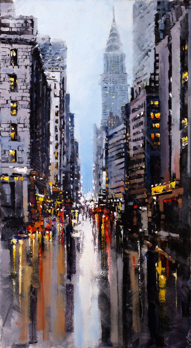Impressionistic Cityscapes Oil Painting By Aleksandr Neliubin, 20 X 35, City Of Dreams, Original Artwork