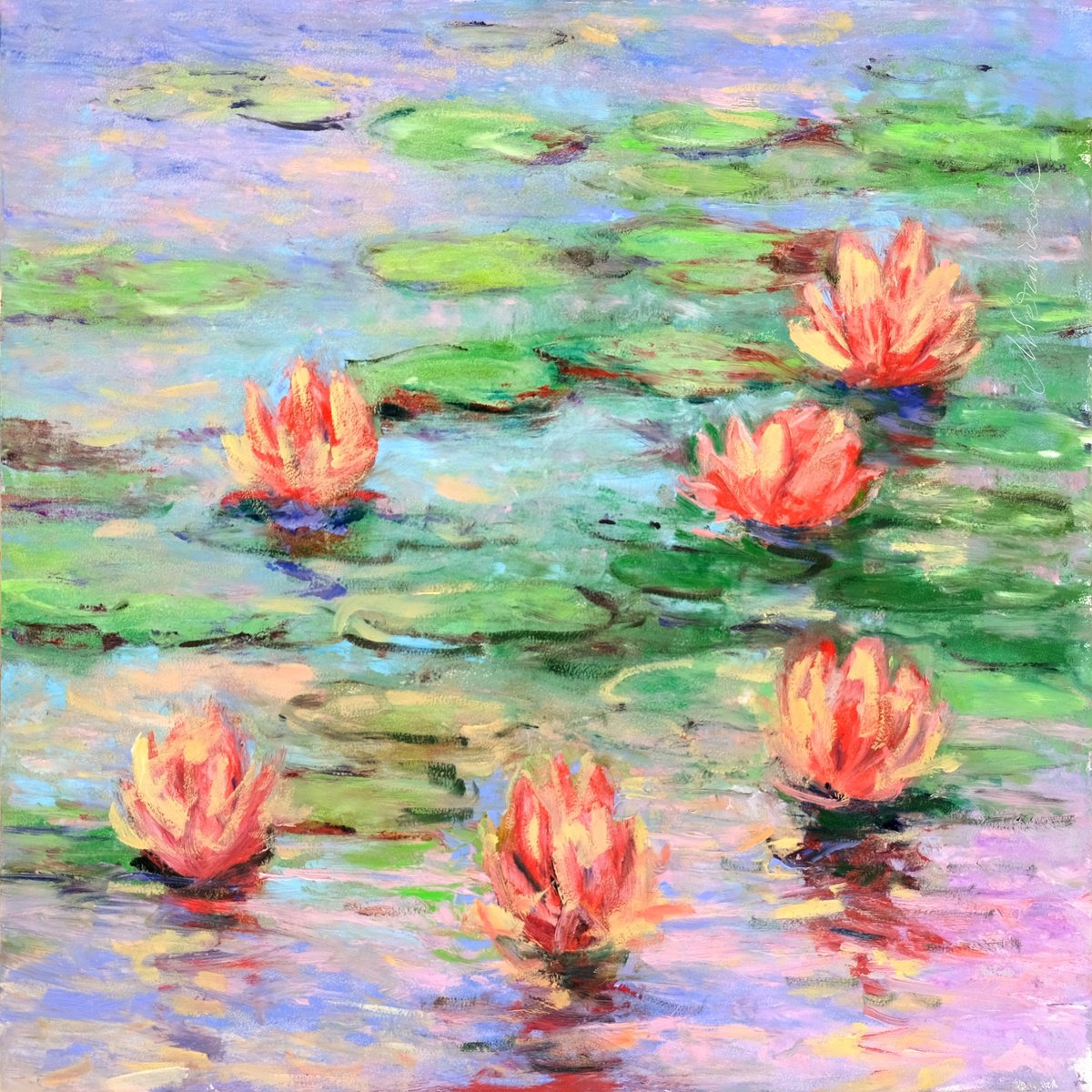 Impressionistic Landscape Oil Painting By Richard Mierniczak, 20 X 20", Nenuphars 4., Original Artwork