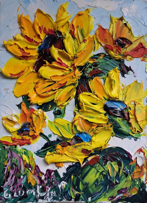 Sunflowers impasto painting