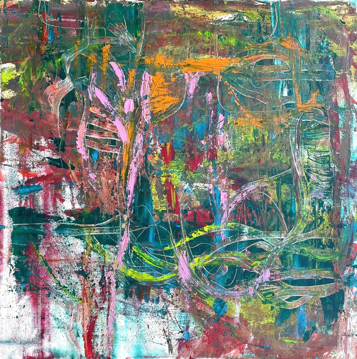 Organic Abstract Acrylic Painting By Christel Haag, 20 X 20, Longing, Original Artwork