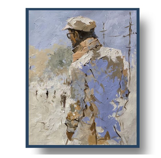 Waiting man in Blue.