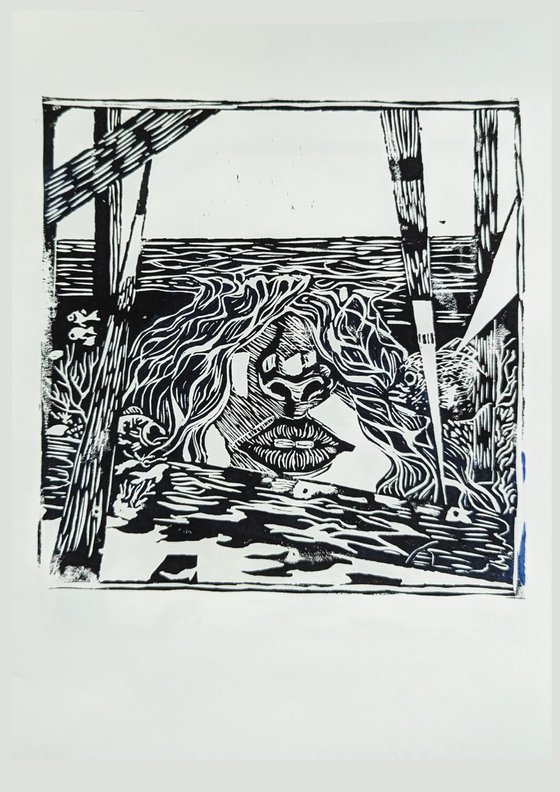 "Transcending Borders" Linocut