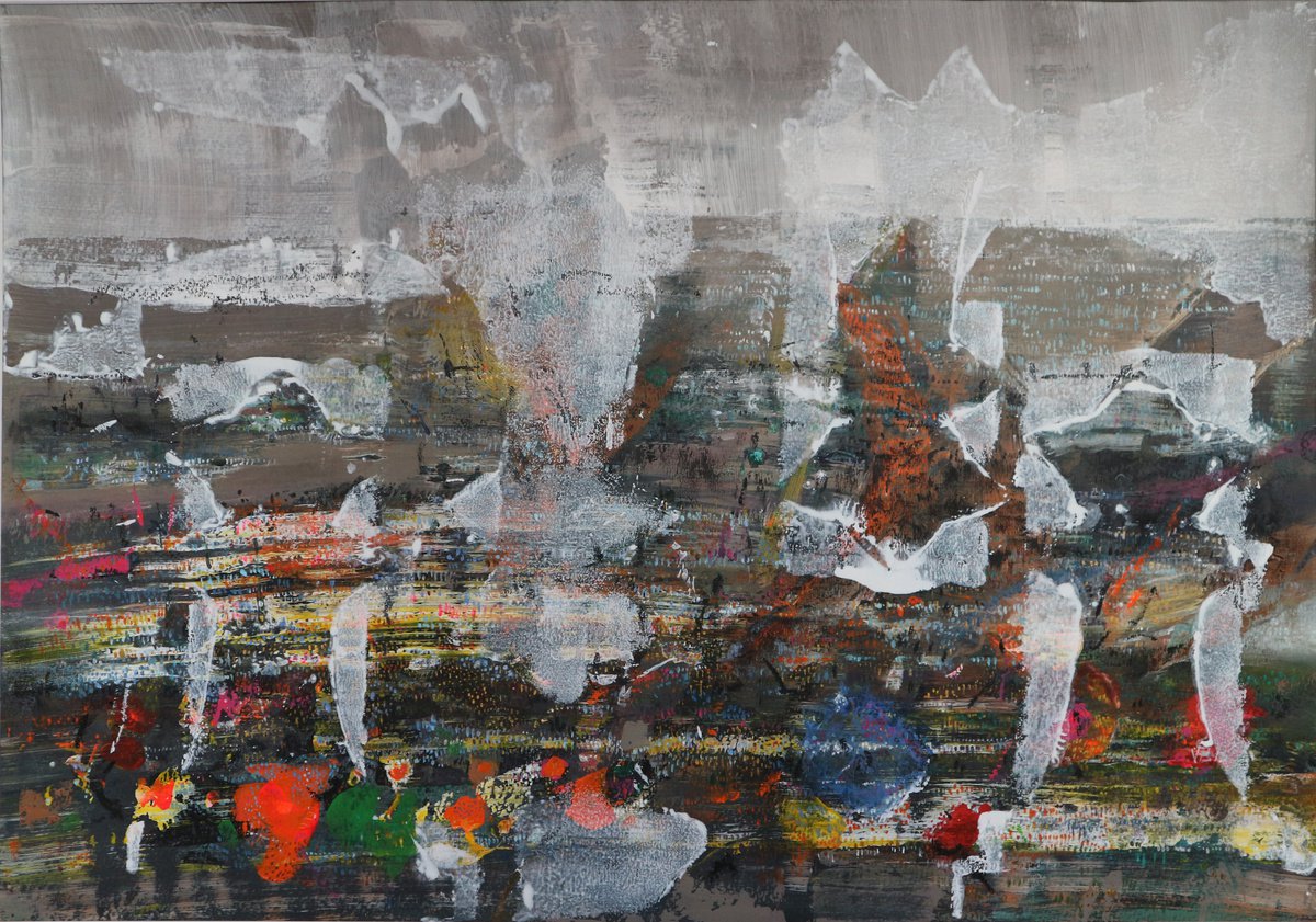 Abstract Acrylic Painting By Florina Breazu, 34 X 25, Flower Field Ii, Original Artwork