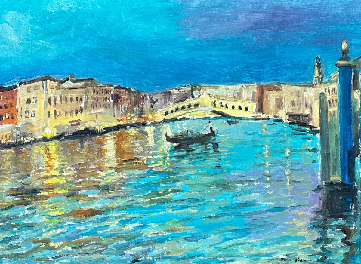 Impressionistic Landscape Oil Painting By Arun Prem, 24 X 18, Festival Of Venice, Original Artwork