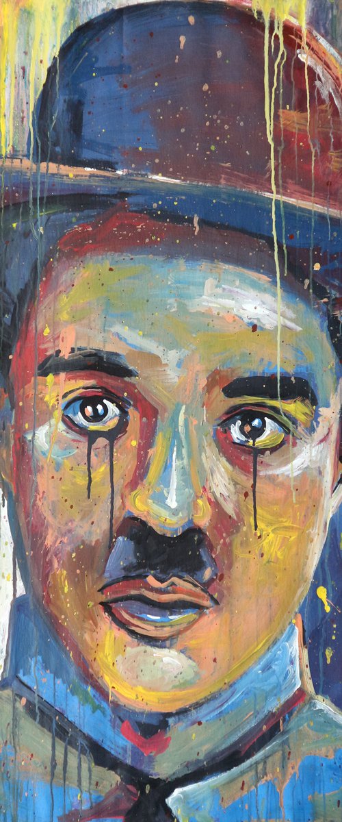 Charlie Chaplin Acrylic painting on canvas 120x100 by Eugene Gorbachenko