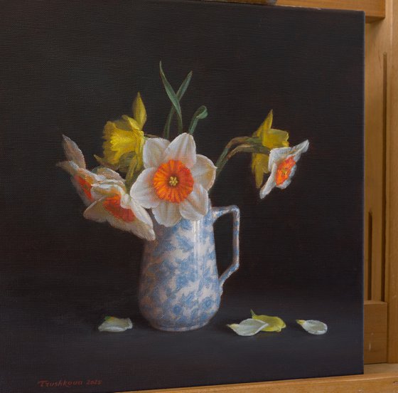 Daffodils in a milk jug
