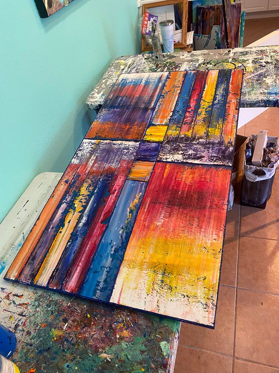 "I Want Candy" - Original PMS Large Oil Painting Diptych on Recycled Wooden Panels - 48 x 48 inches