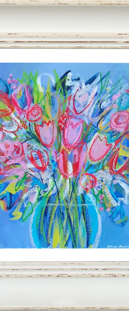 Abstract Floral on Blue II by Jan Rippingham