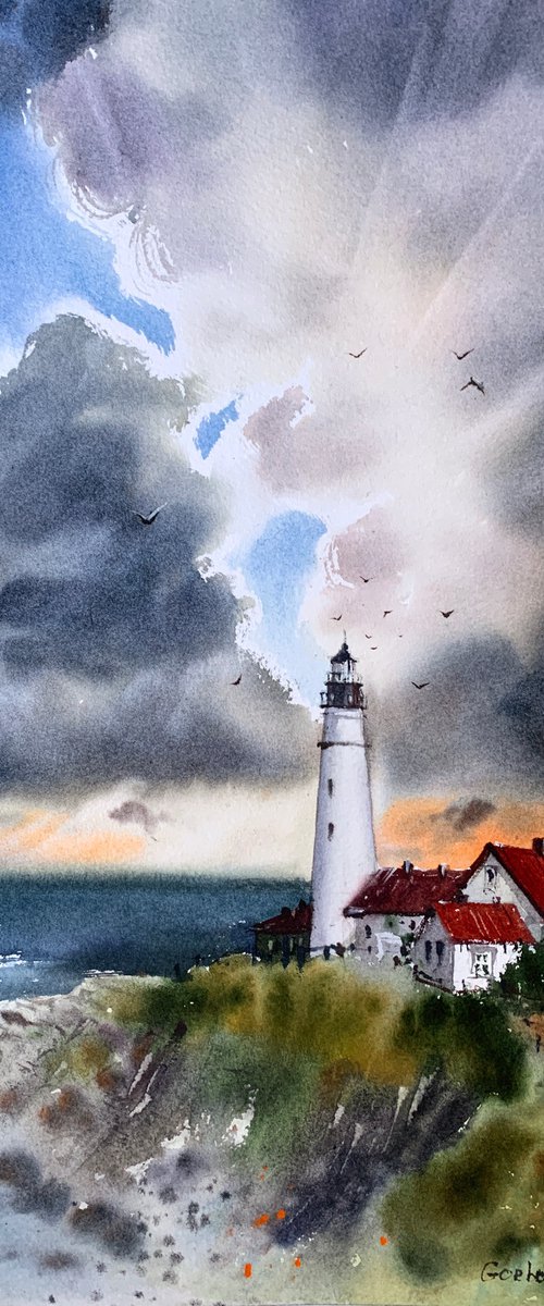 Lighthouse and Clouds #3 by Eugenia Gorbacheva
