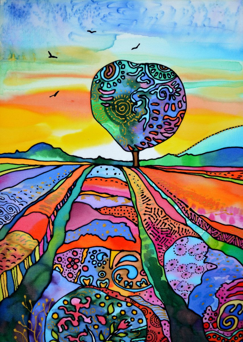 Landscape Watercolour By Silvia Pavlova, 13 X 17", "Furrow", Original Artwork