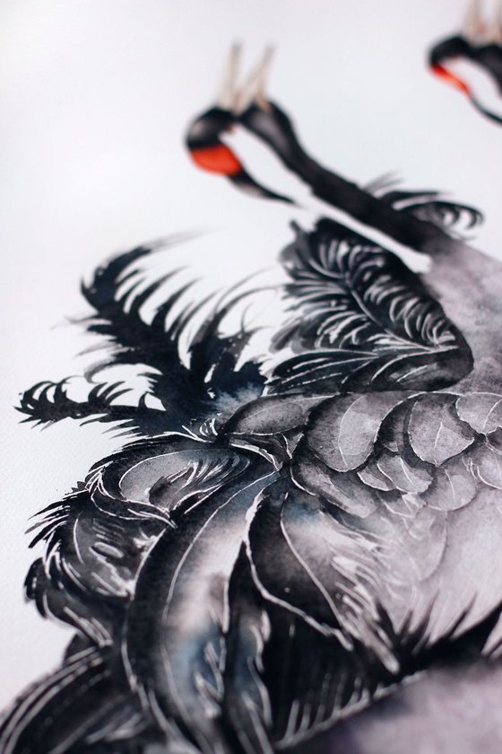 COMMON CRANES bird, birds, animals, wildlife watercolour painting