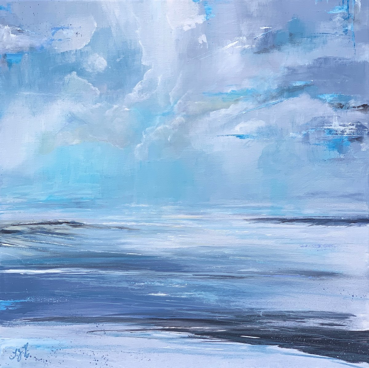 Impressionistic Landscape Acrylic Painting By Sandra Gebhardt-Hoepfner, 20 X 20", Into The Light, Original Artwork