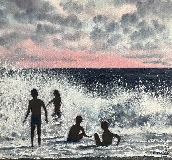 Seascape,Children in the sea.