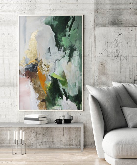 "Green Glory" Green gold abstract acrylic art