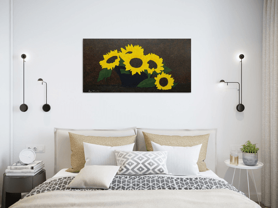 Summer Kiss - large still life sunflower painting, home office decor