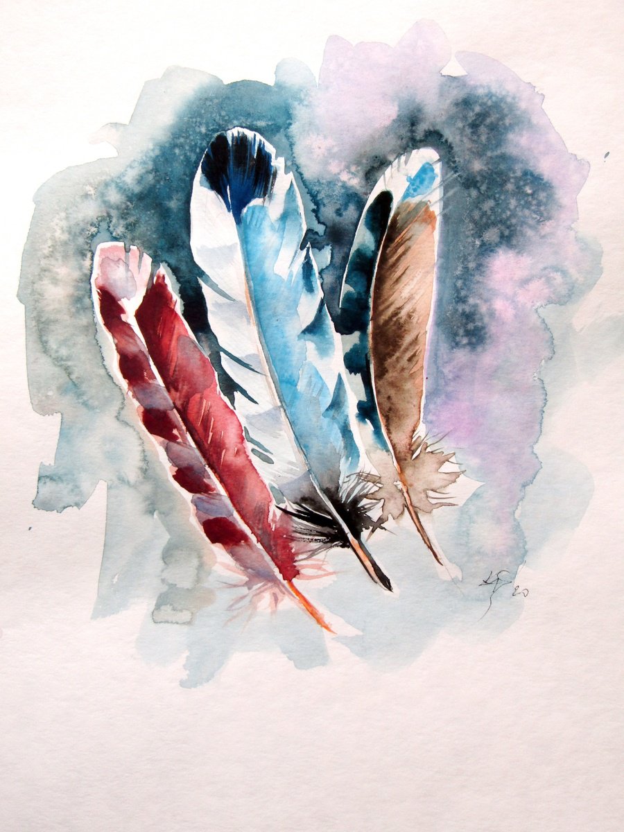 Impressionistic Animal Watercolour By Kovacs Anna Brigitta, 11 X 15", Feathers Iii, Original Artwork