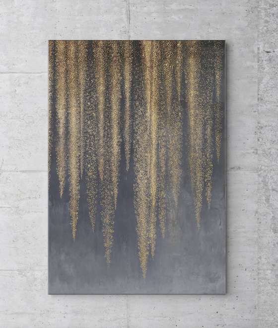 "Golden Wisteria" Gold black abstract art