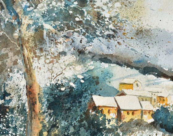 the village asleep watercolor