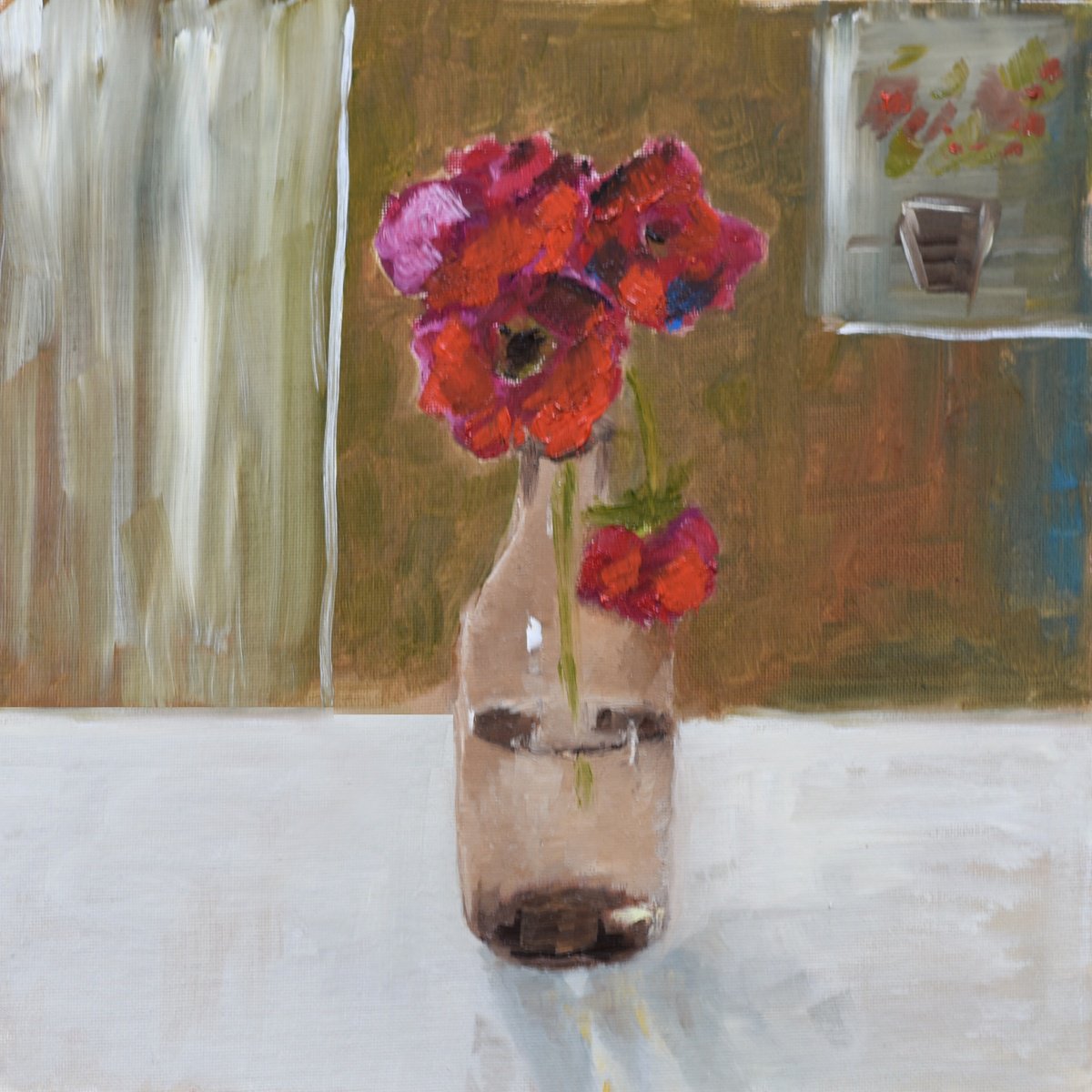 Impressionistic Still Life Oil Painting By Elena Zapassky, 12 X 12, Autumn Roses, Original Artwork