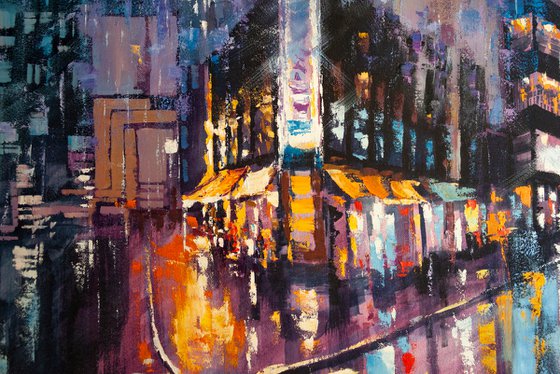 Night city after rain , big painting 80х60