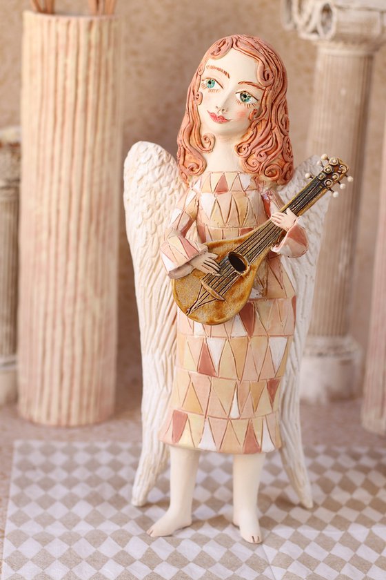 Angels song. Angel with mandoline. OOAK Sculpture