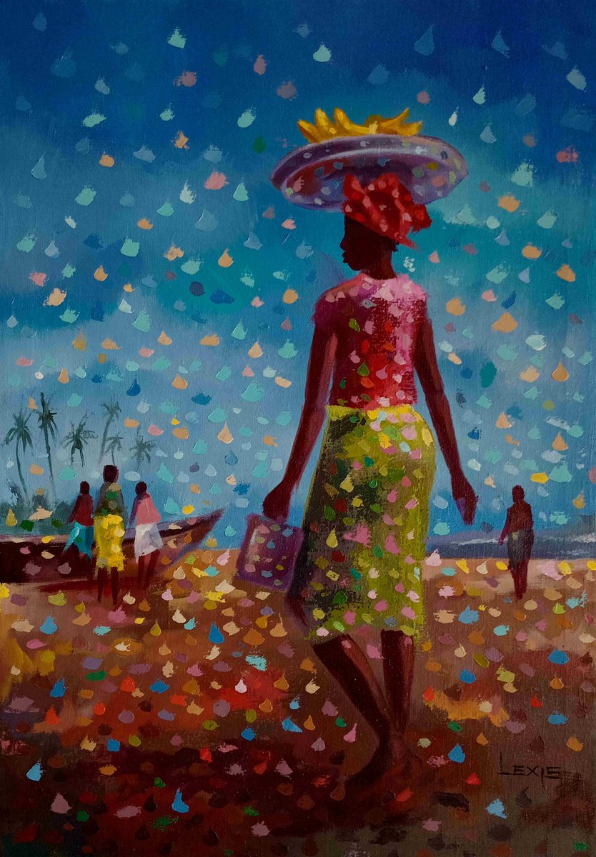 Bananas At The Beach, Beach Painting By Alex Mensah, 18 X 26, Artwork For Sale On Artfinder