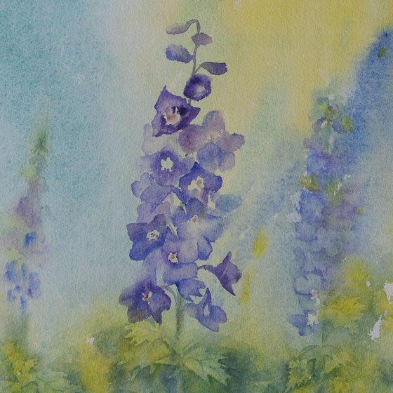 Blue Delphiniums - Original Watercolour