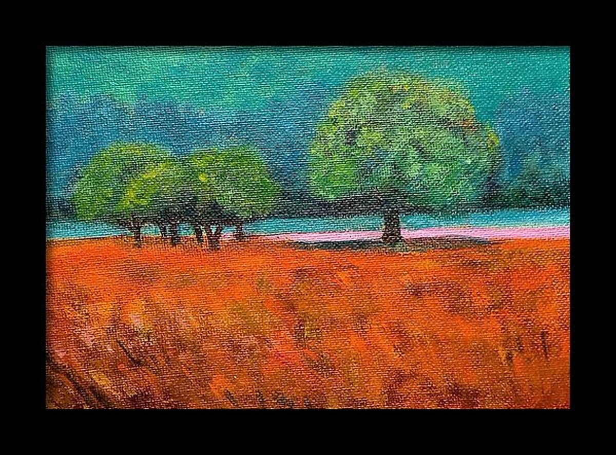 Miniature Expressionist Landscape Painting 5x 7 by Asha Shenoy