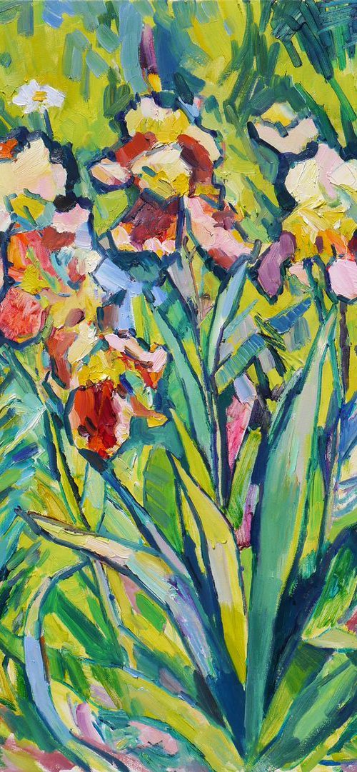 Irises and orange lilies (plein air) by Dima Braga