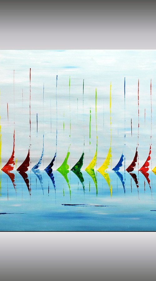 Regatta - XXL  Abstract- Colourfull Sailboat Painting- Large Acrylic Art Canvas Wart Art Ready to hang by Edelgard Schroer