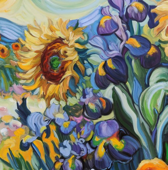 Sunflowers and Irises