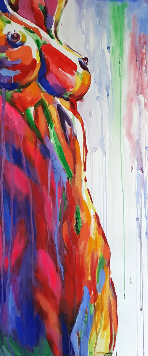 Passion - erotic, nude, woman, woman body, Mixed-media, girl, watercolor painting, acrylic, body by Anastasia Kozorez