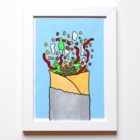 Exploding Burrito Mexican Food Pop Art Painting On A4 Unframed Paper