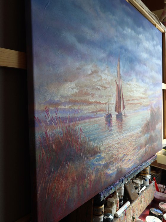 Sunrise in the Bay:linen, oil, 79x109
