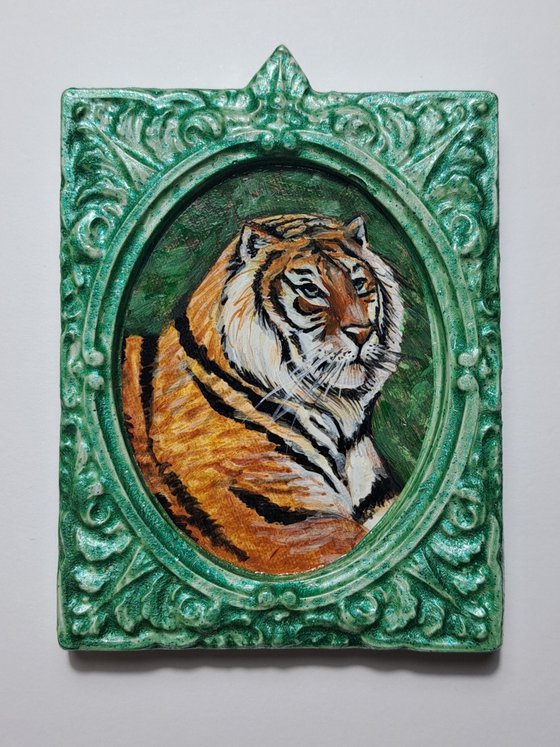 Siberian tiger, part of framed animal miniature series "festum animalium"