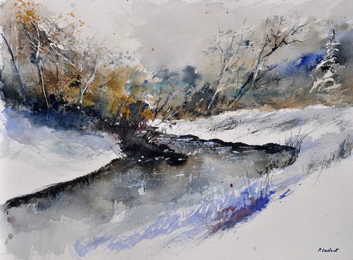 River in winter   - watercolor - 45412032 by Pol Henry Ledent