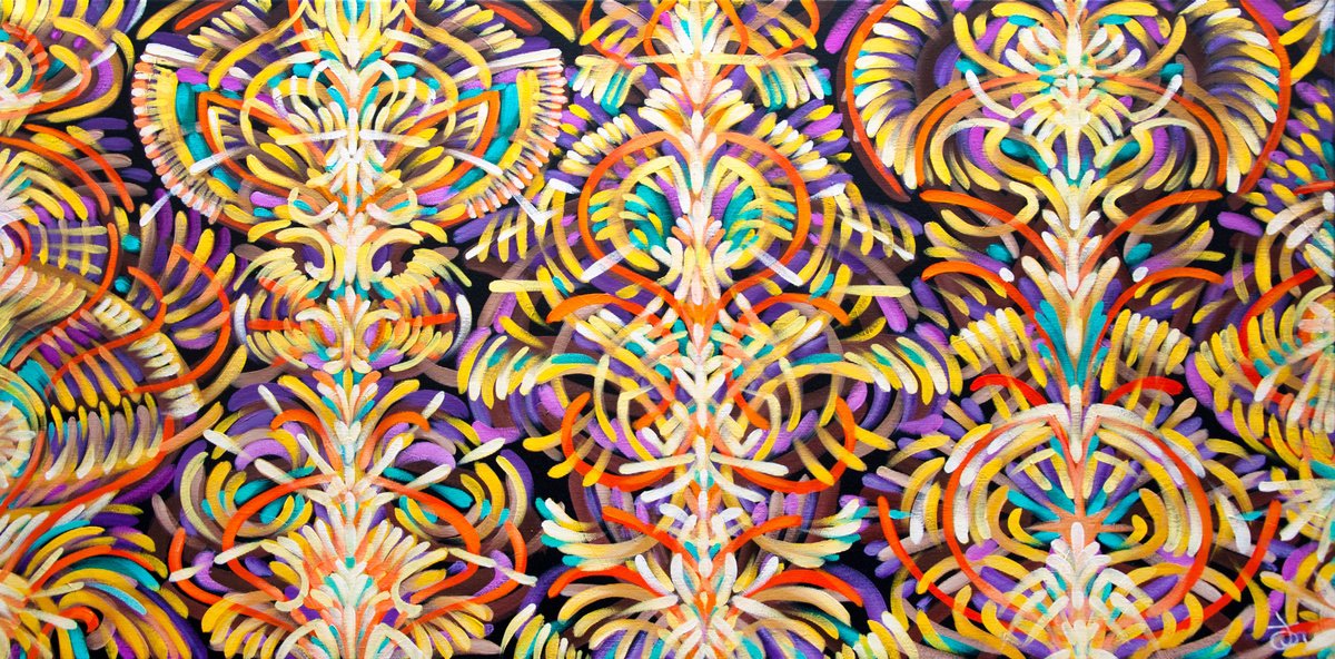 Geometric Abstract Oil Painting By Jakub Jecminek, 39 X 20, Substantion 6595, Original Artwork