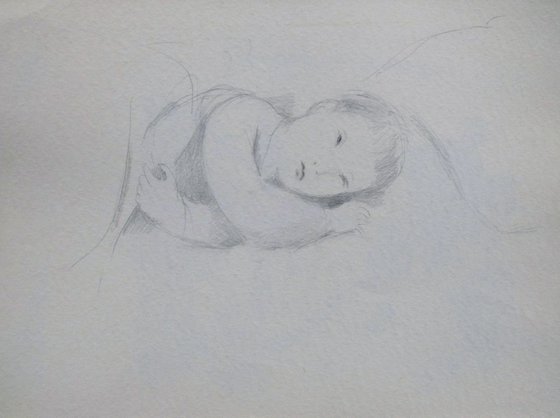 Baby in bed, 36x48 cm