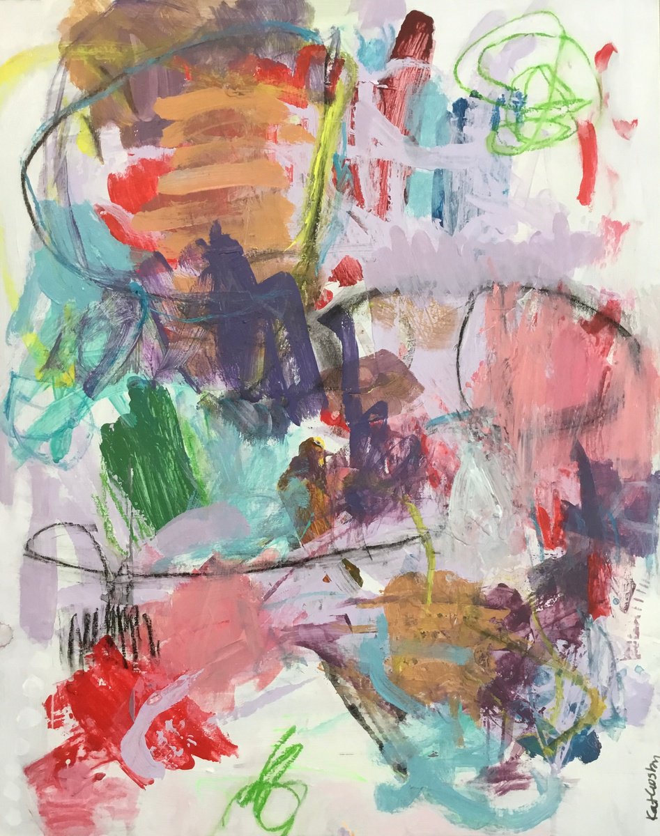 Organic Abstract Acrylic Painting By Kat Crosby, 18 X 24", Something From Nothing, Original Artwork