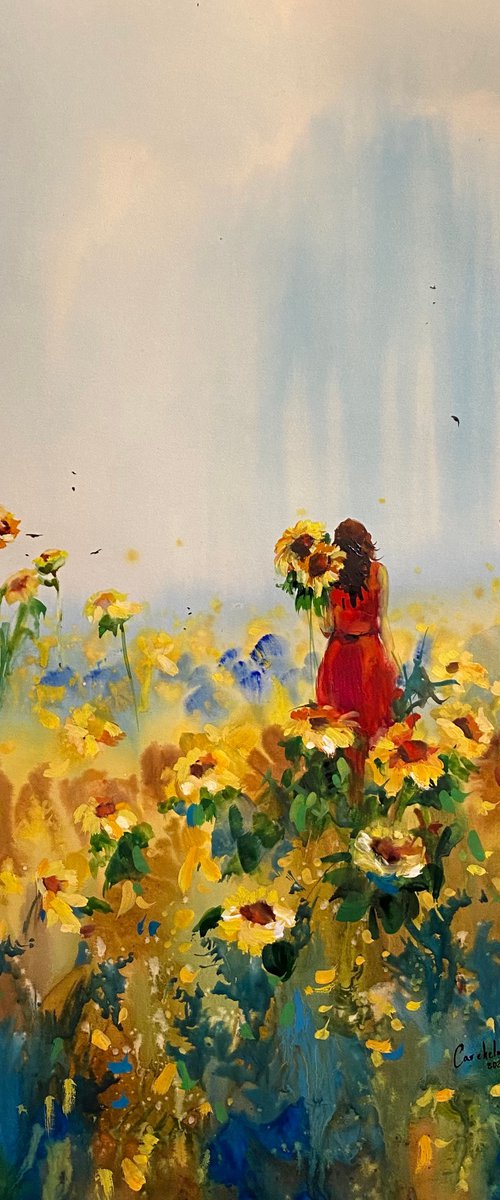 Sold Watercolor “Sun flowers” perfect gift by Iulia Carchelan